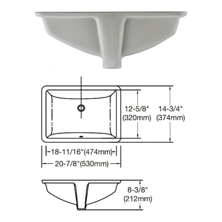 Minoky 20.9Inch Porcelain Undermount Bathroom Sink, Rectangle Lavatory